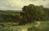Edward Mitchell Bannister landscape with road near stream and trees painting